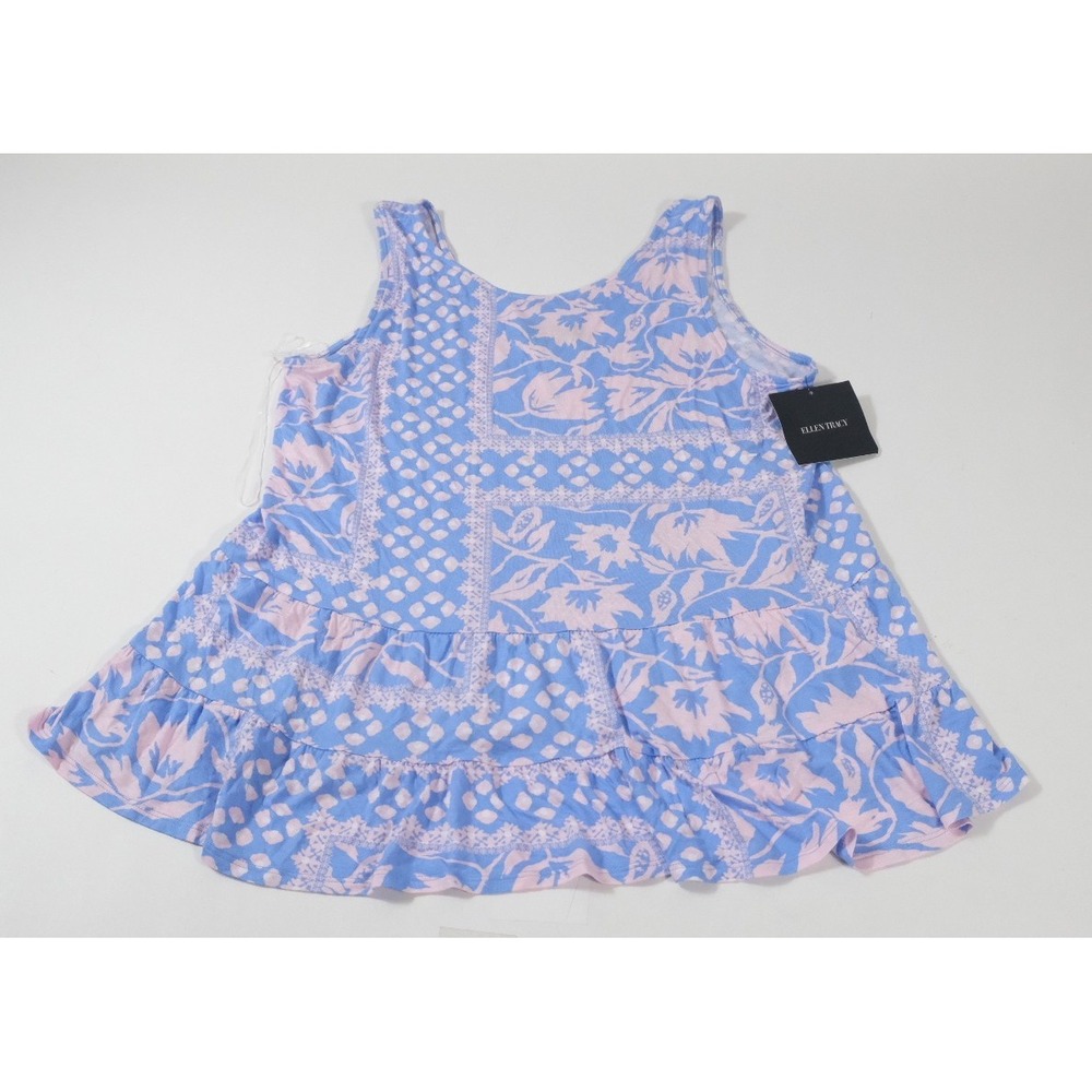 Ellen Tracy Pajama‎ Top Womens Medium Blue Pink Floral Ruffle Tiered Tank